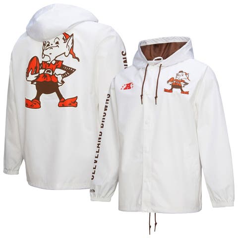 Men's Mitchell & Ness  White Cleveland Browns Vintage Logo Coaches Full-Snap Hoodie Jacket