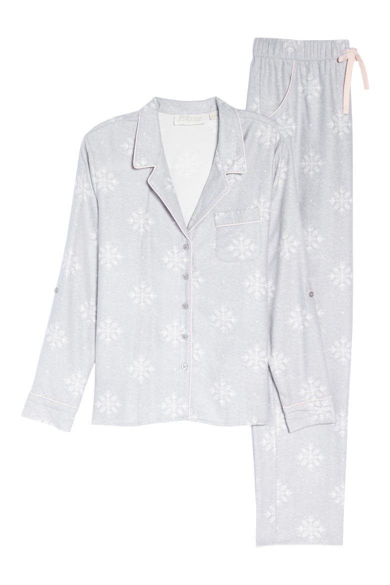 Lingerie Starlight Flannel Pajamas, Alternate, color, GREY STEEL HTHER SNOW CRYSTALS