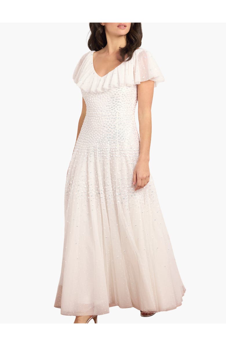 Needle & Thread Sunrise Sequin V-neck Ankle Gown, Main, color, Swan White