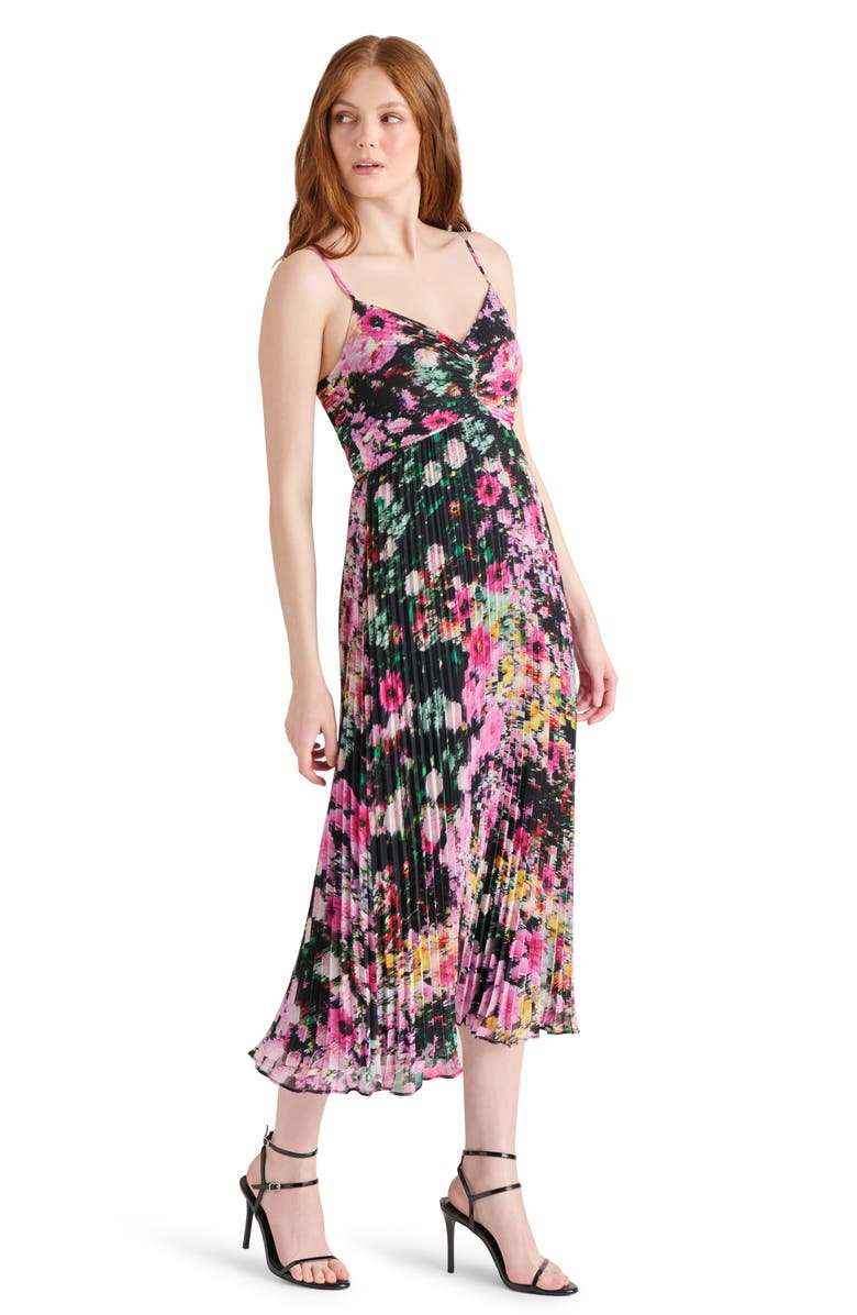 Steve Madden Ray Floral Pleated Midi Dress, Alternate, color, Black Multi