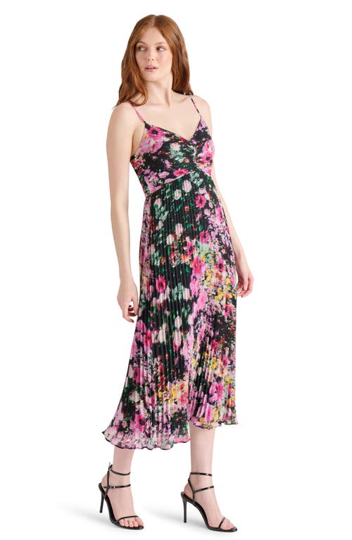 Steve Madden Ray Pleated Floral Chiffon Midi Dress In Black Multi