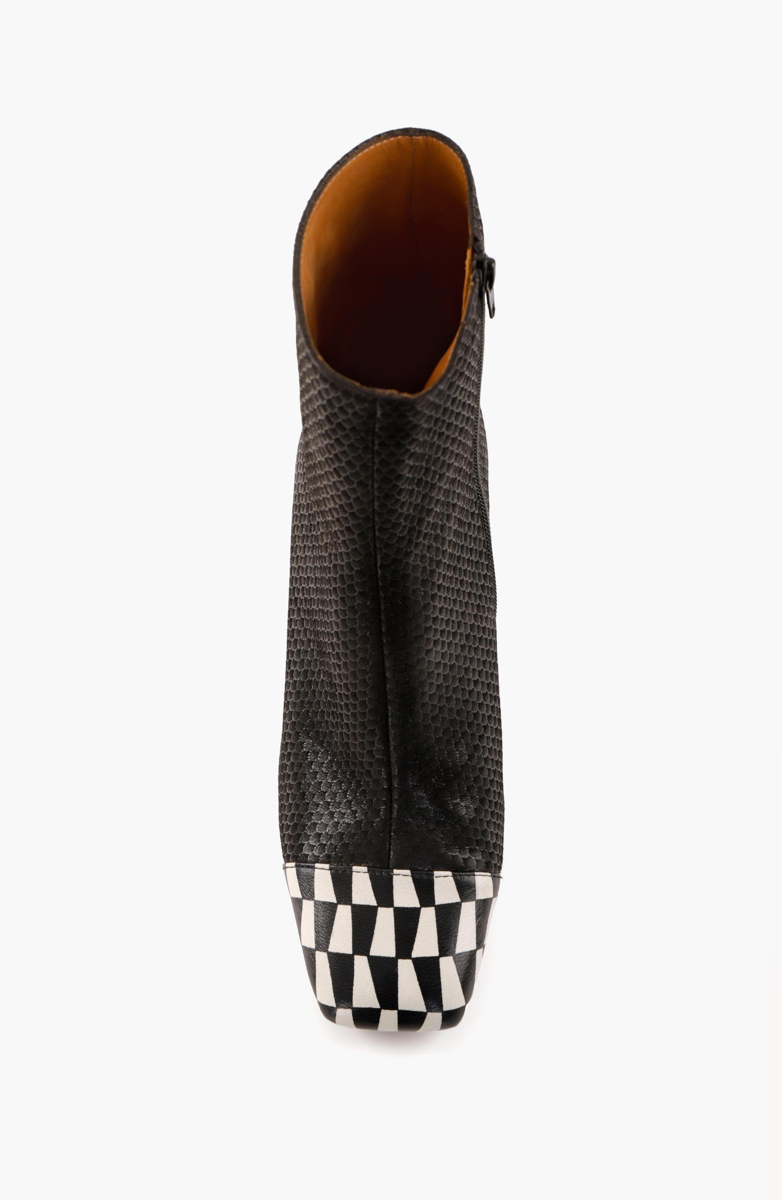 VOLKIRIA49 Plaid print leather Ankle Boots, Alternate, color, Black