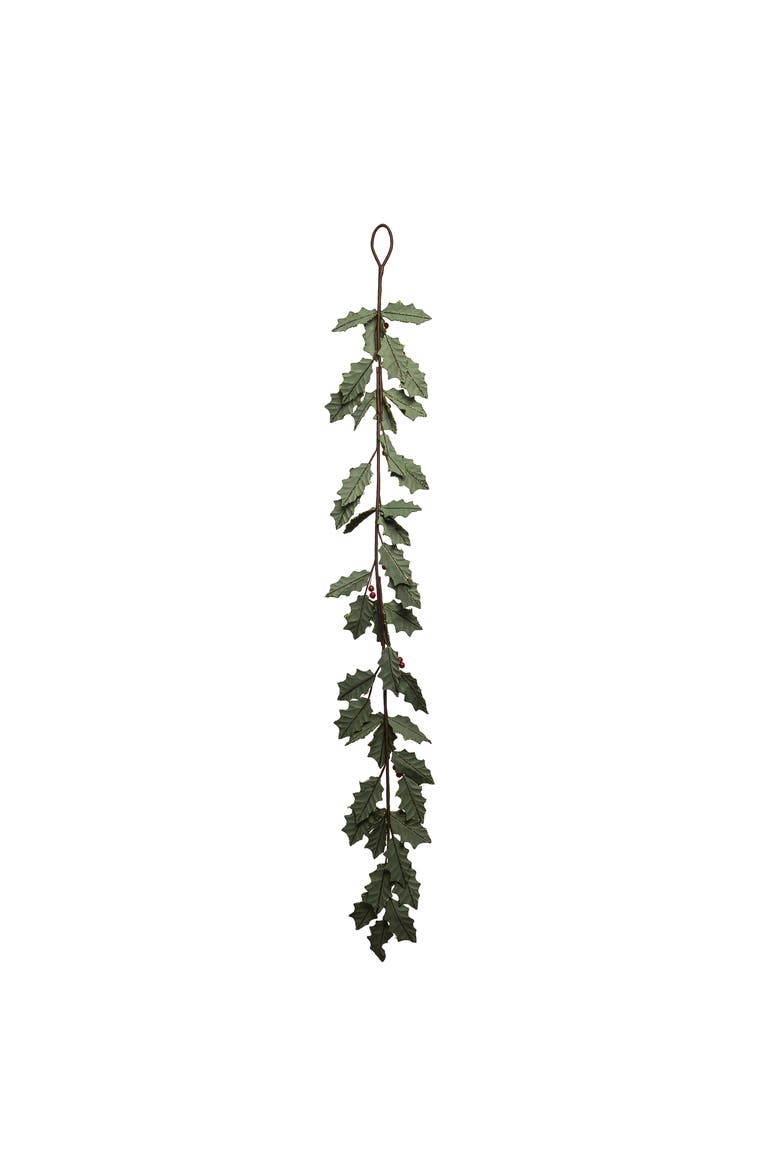 Green Christmas Glow Holly Garland Festive Fabric Decoration, Alternate, color, Green