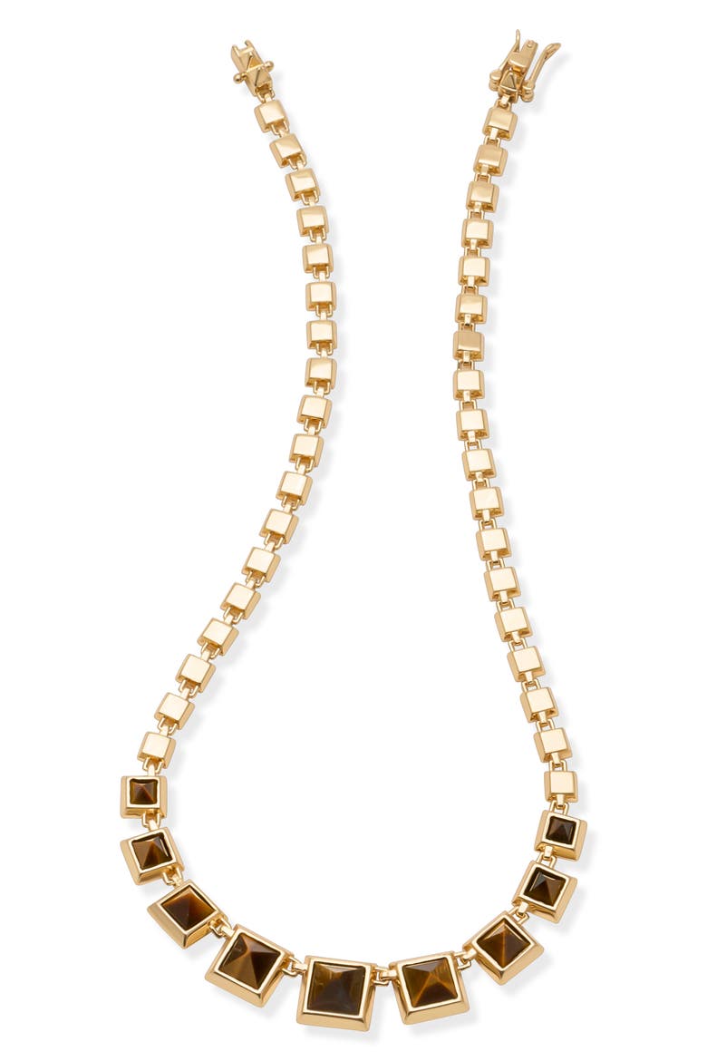 Graduated Pyramid Cadence Necklace, Main, color, GOLD/ TIGER EYE