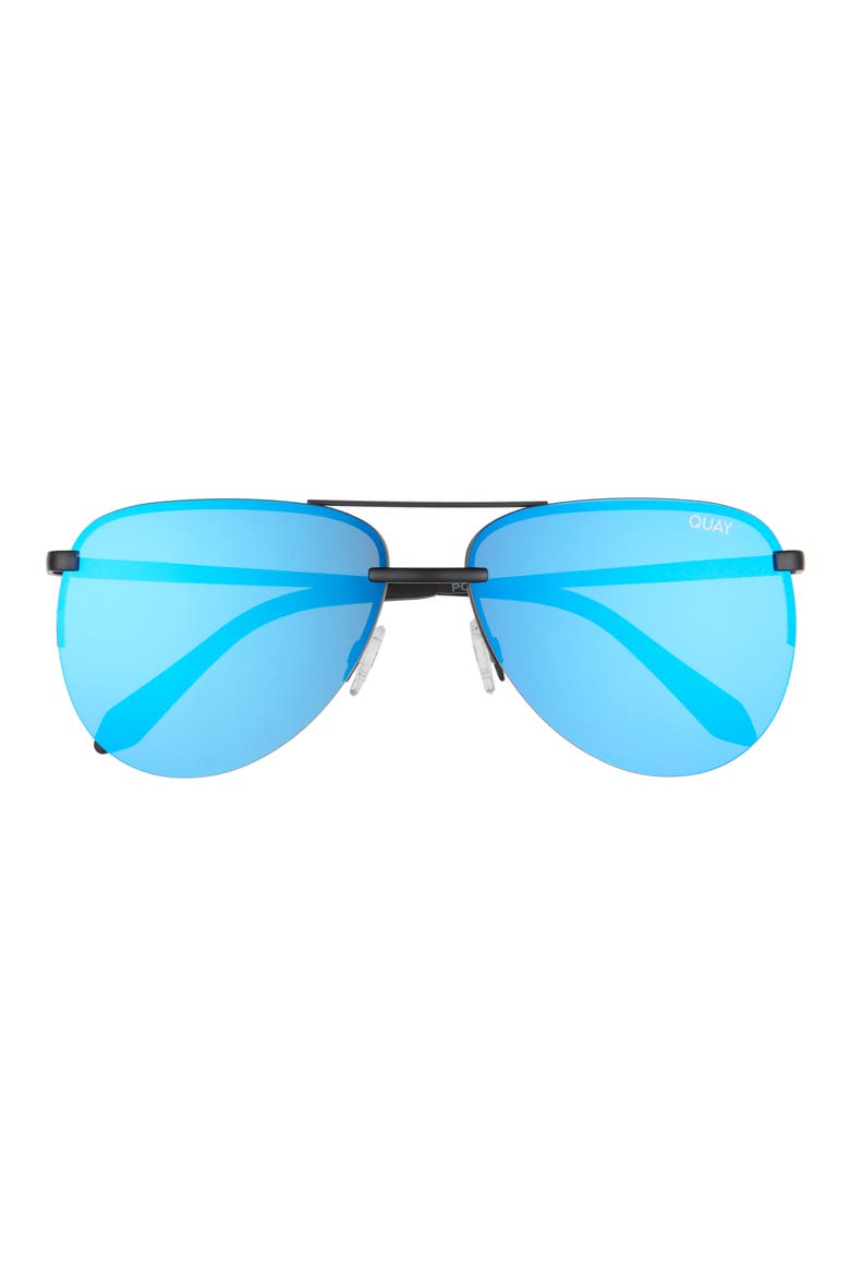 Australia x Maluma The Playa 56mm Aviator Sunglasses, Main, color, MATTE BLACK / COBALT MIRROR