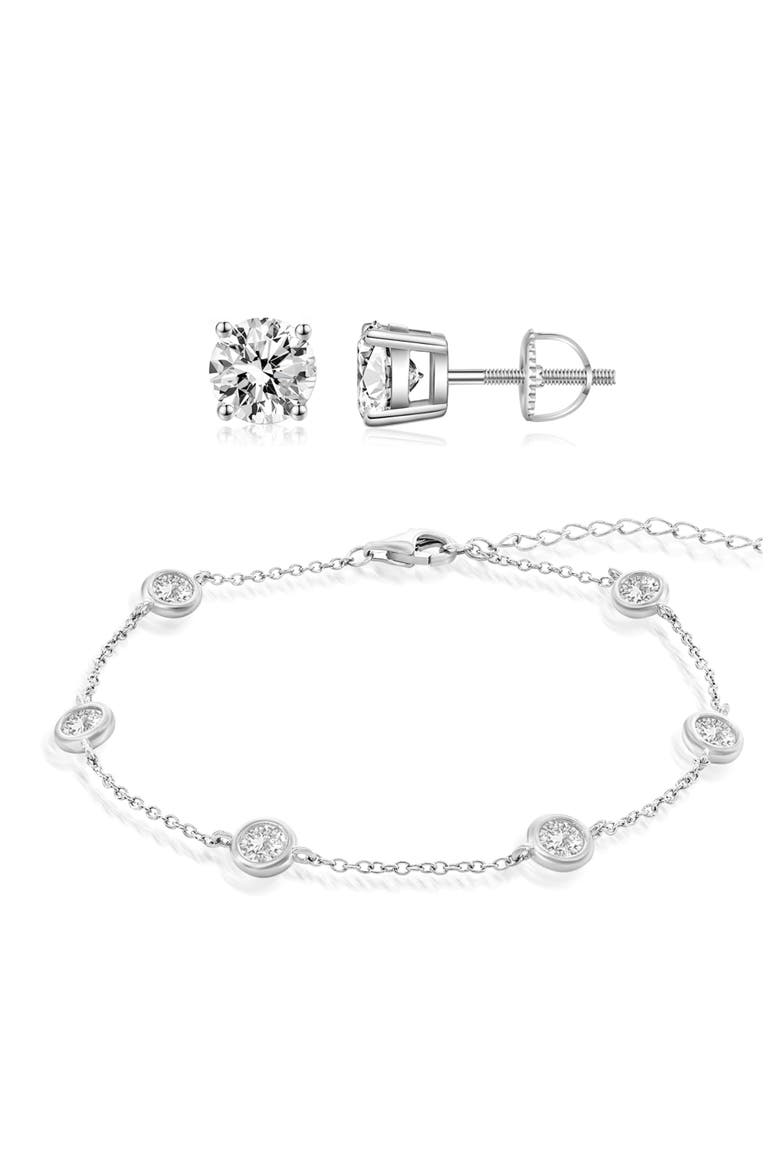Sterling Silver Crystal Earrings And Bracelet Set, Main, color, Silver