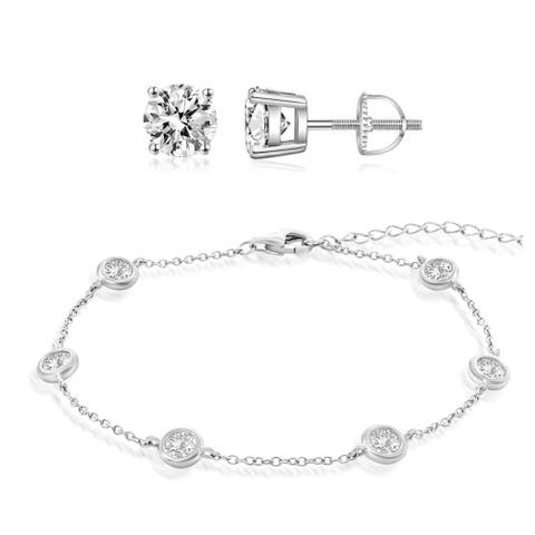 Sterling Silver Crystal Earrings And Bracelet Set