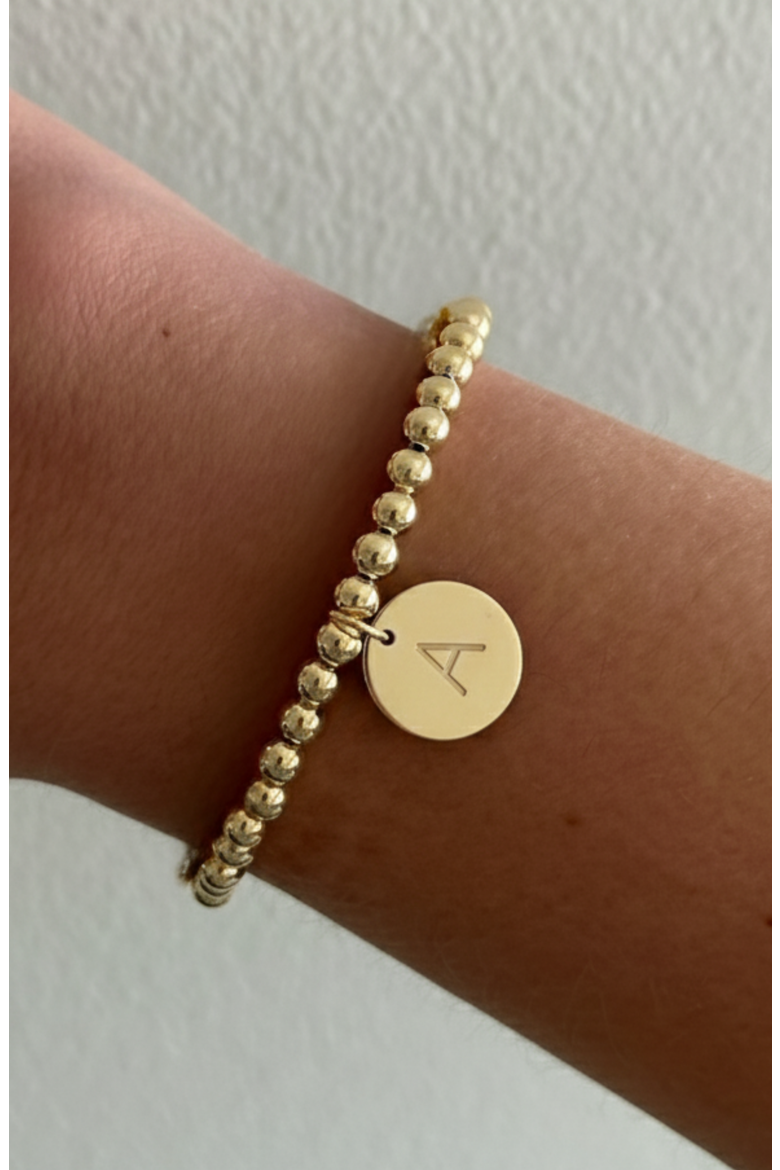 Classic Initial Coin 14k Gold Filled Bead Bracelet, Alternate, color, Gold A