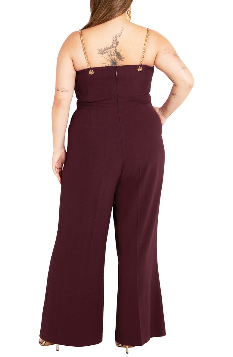 City Chic Nylah Chain Strap Wide Leg Jumpsuit, Alternate, color, Burgundy