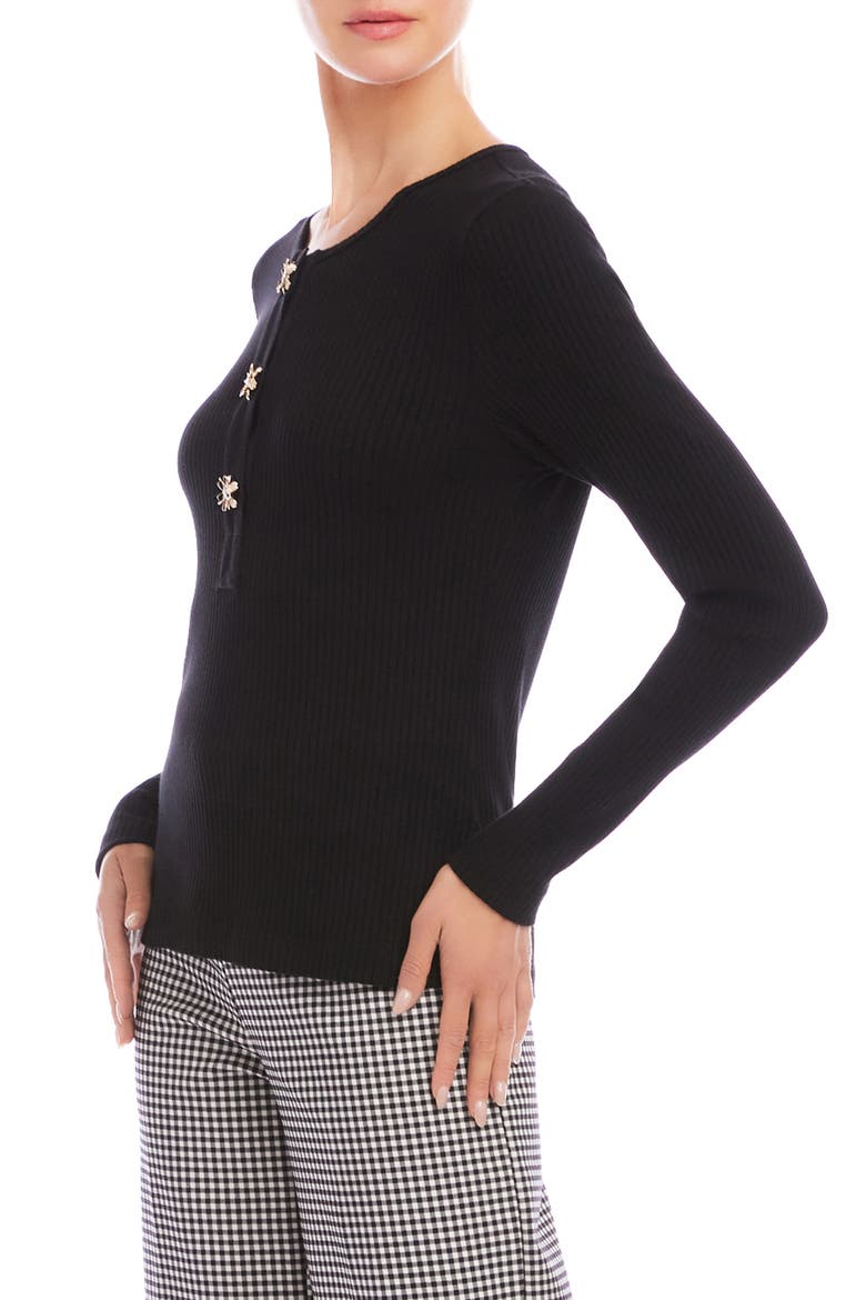 Rib Knit Half Placket Top, Alternate, color, BLACK