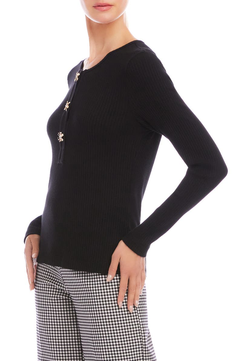 Karen Kane Rib Knit Half Placket Top, Alternate, color, Black