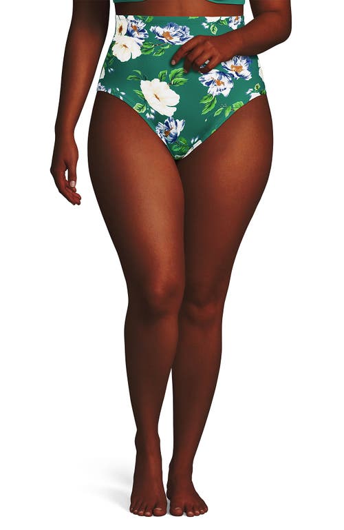 Shop Lands' End Slender Separates Ultra High Waisted Bikini Swim Bottoms In Island Emerald Petunia Floral