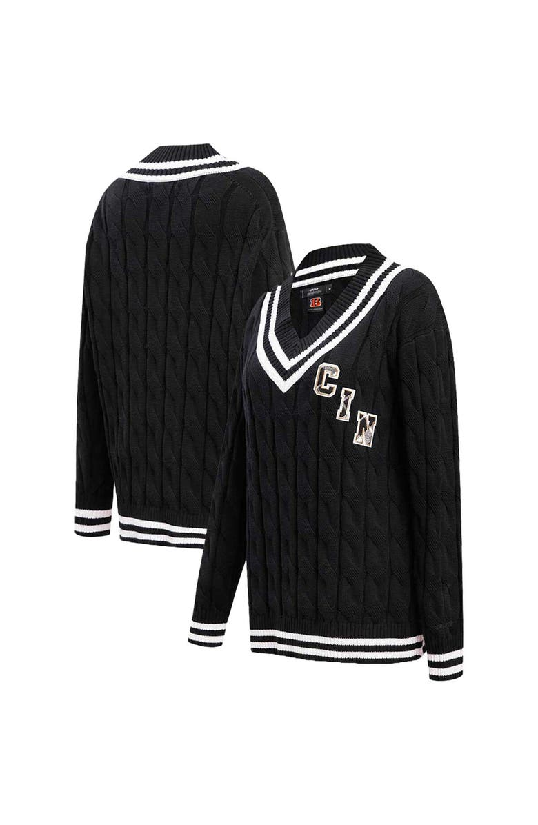 PRO STANDARD Women's Pro Standard  Black Cincinnati Bengals Prep V-Neck Pullover Sweater, Alternate, color, 