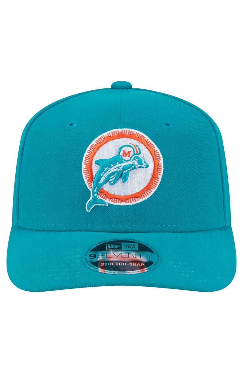 New Era Men's New Era Aqua Miami Dolphins Throwback Logo 9SEVENTY Stretch-Snap Hat, Alternate, color,