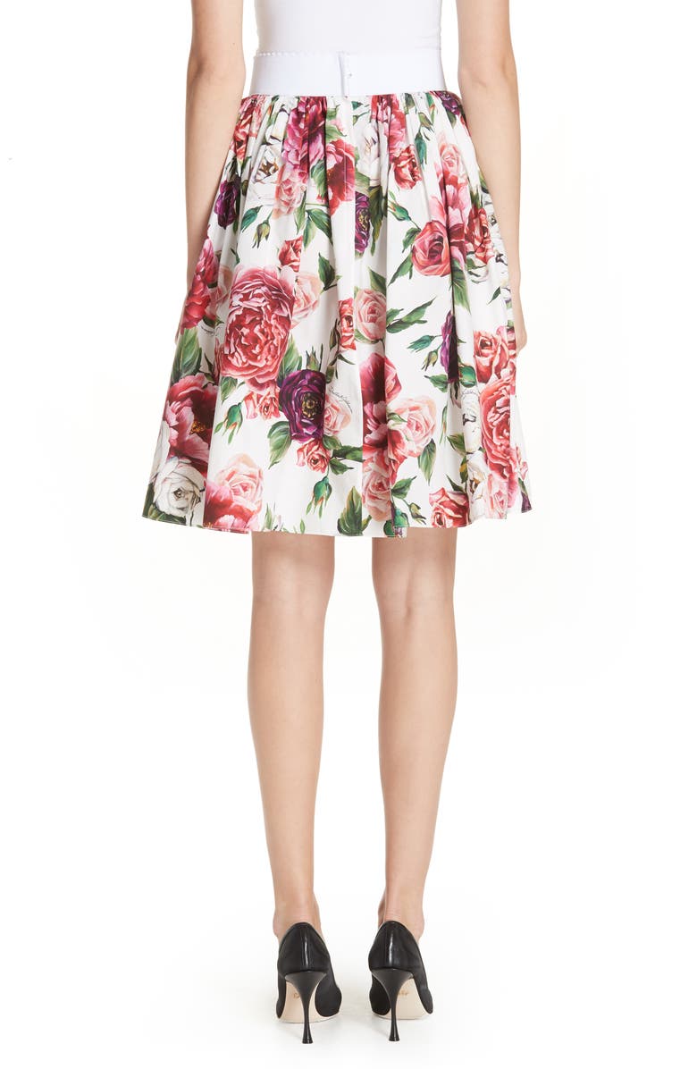 Dolce&Gabbana Peony Print Cotton Poplin Skirt, Alternate, color,