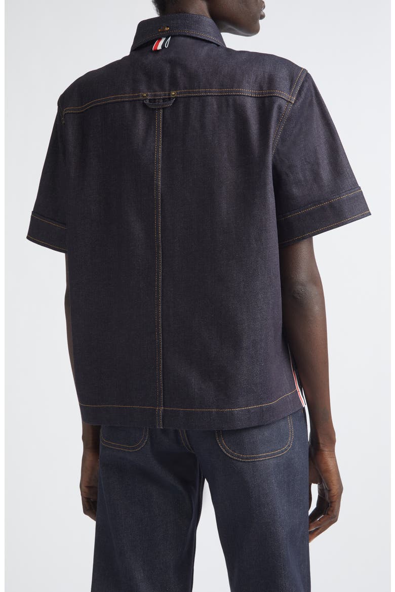 Short Sleeve Denim Button-Down Shirt, Alternate, color, NAVY