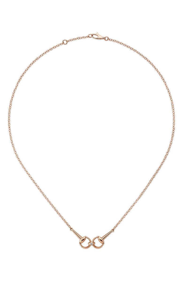 Gucci 18K Pink Gold Diamond Horsebit Necklace, Main, color, Pink Gold