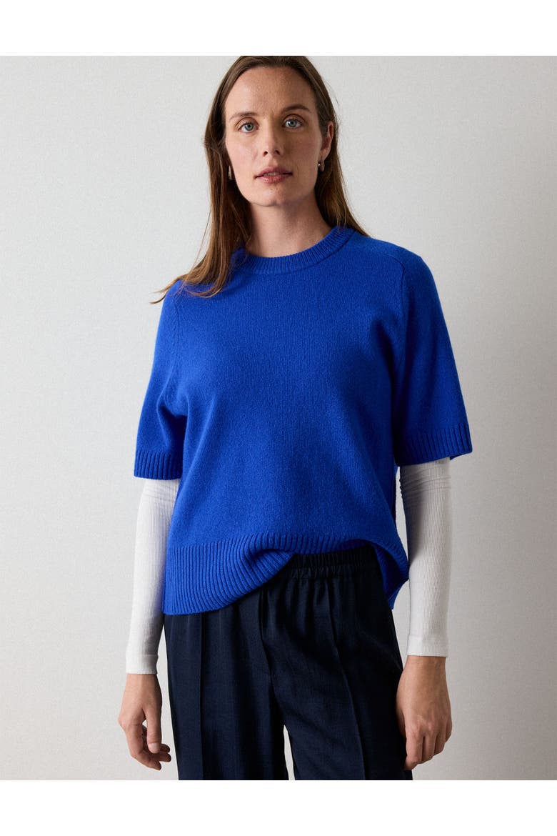 100% Wool Short Sleeve Knitted Top, Main, color, Blue