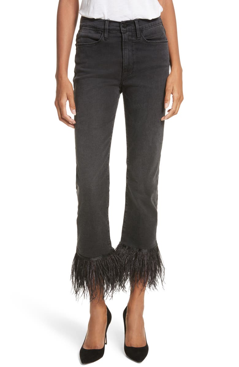 FRAME Le High Straight High Rise Feather Hem Jeans, Main, color, 