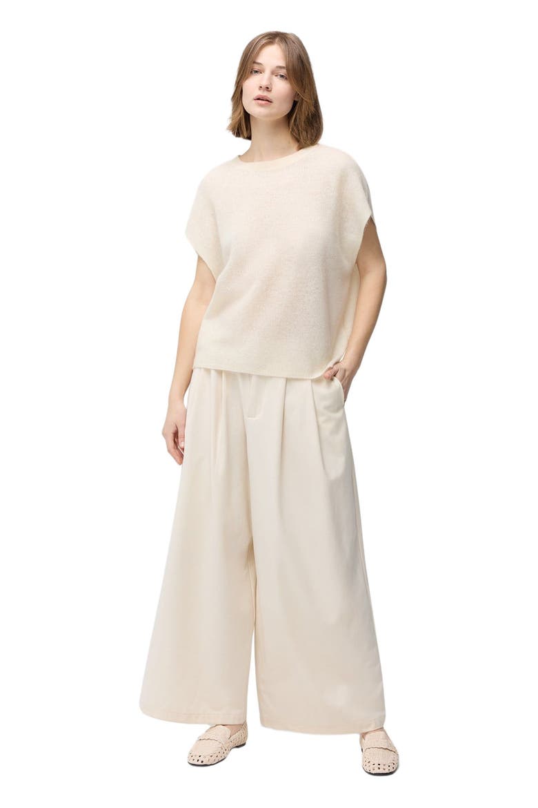 Batwing Short-Sleeved Cashmere Top, Alternate, color, off white