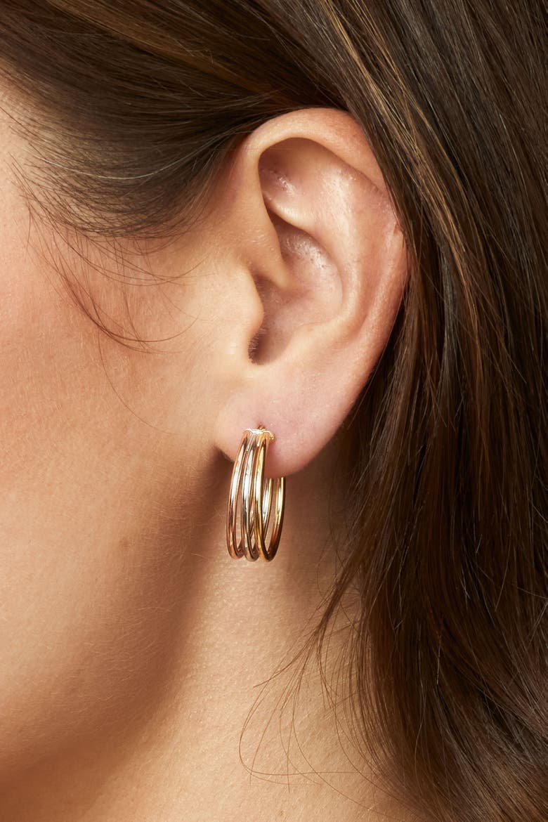 10K Gold Trifecta Hoops Earrings, Alternate, color, Two-Tone Gold