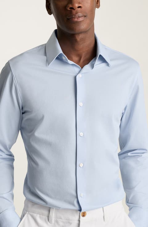 Tech Navy Performance Cotton Blend Piqué Button-Up Shirt