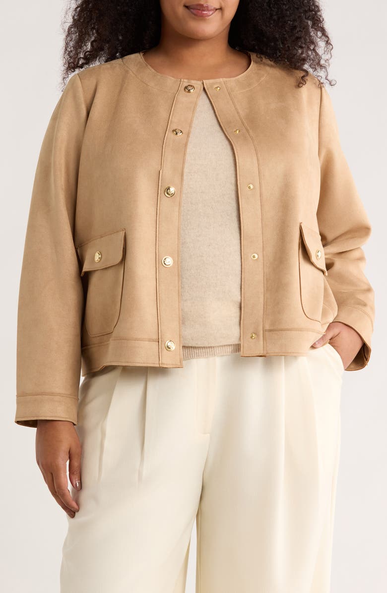 INDUSTRY REPUBLIC CLOTHING Buttoned Faux Suede Jacket, Main, color, Tan