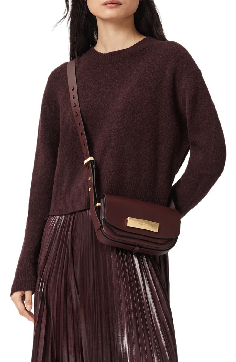 AllSaints Etta Leather Crossbody Bag, Alternate, color, Dark Red