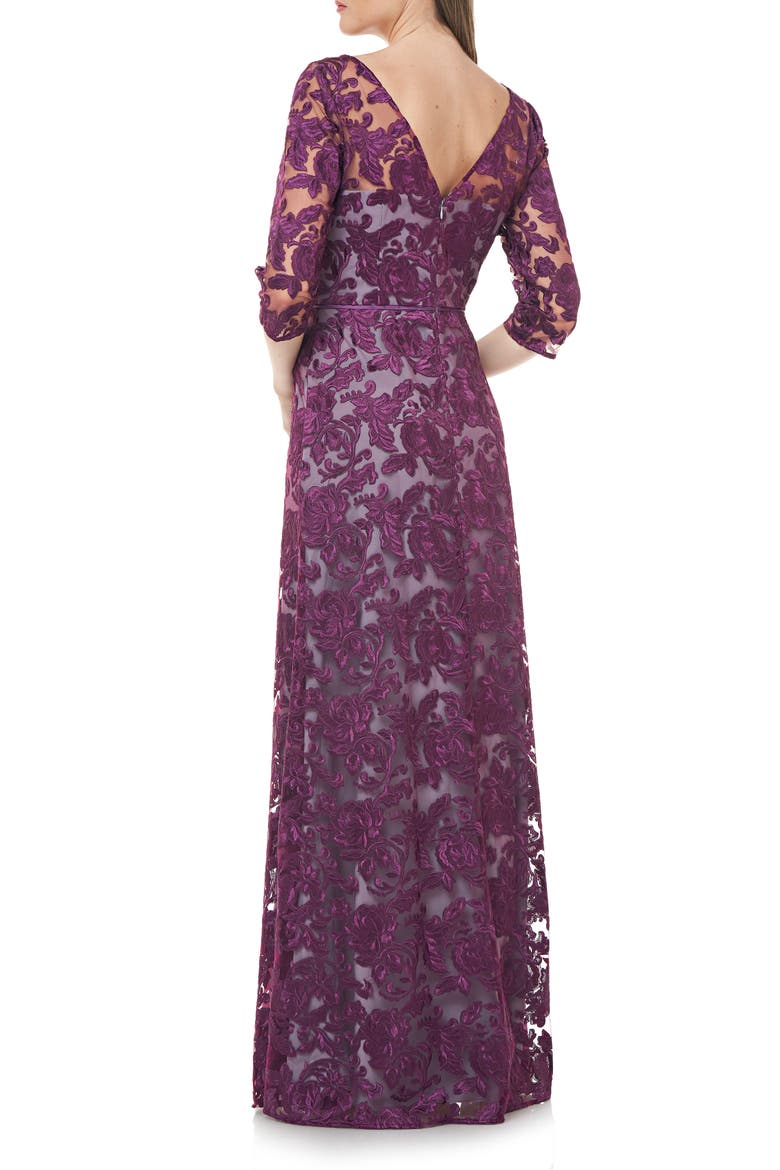 Scallop Neck Embroidered Lace Gown, Alternate, color, PURPLE WINE