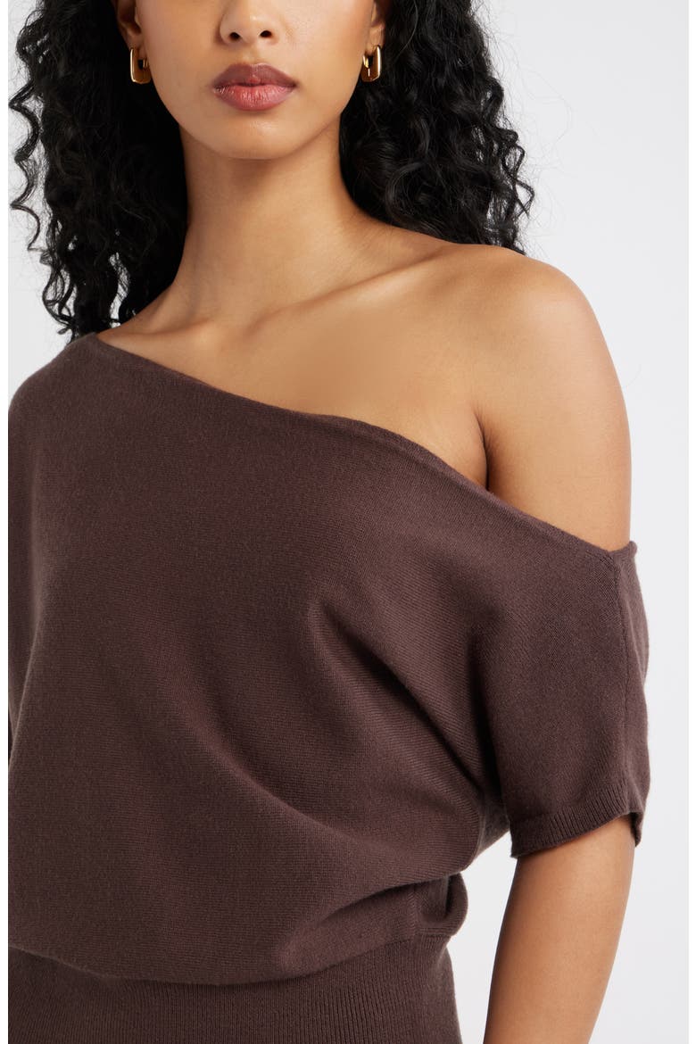 One-Shoulder Short Sleeve Sweater, Alternate, color, BROWN SEAL