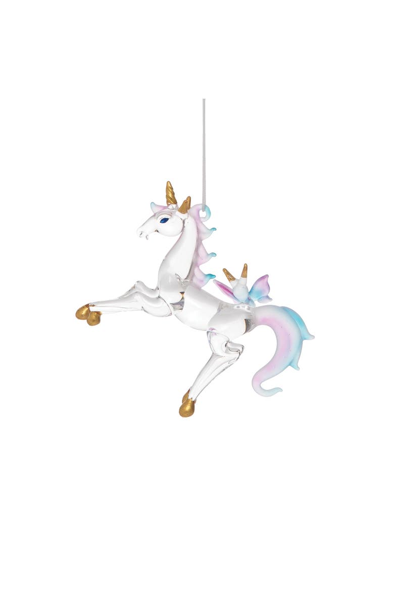 Unicorn Blown Glass Holiday Christmas Xmas Ornament, Main, color, White
