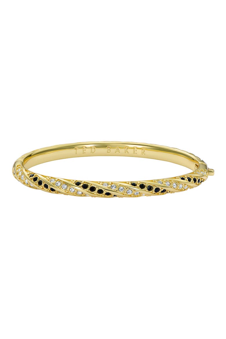 Torvi Crystal Twist Hinged Bangle, Main, color, GOLD TONE BLACK CRYSTAL