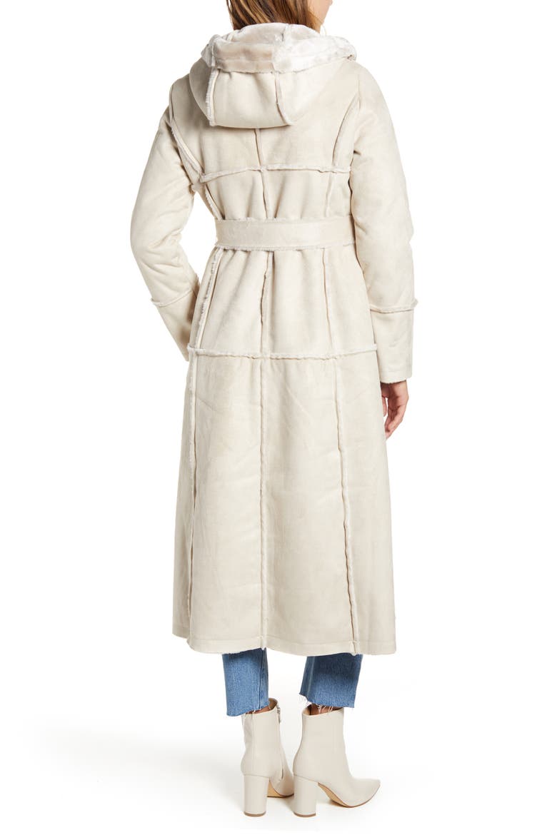 Faux Fur Trim Hooded Coat, Alternate, color, GREY MOONBEAM