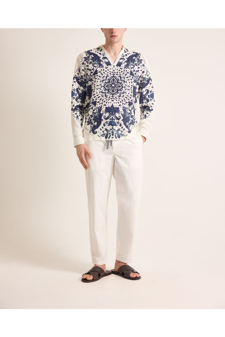 Ridley Linen Relaxed Fit Linen Mirabello Overhead Shirt, Main, color, White Sand/Night Iris