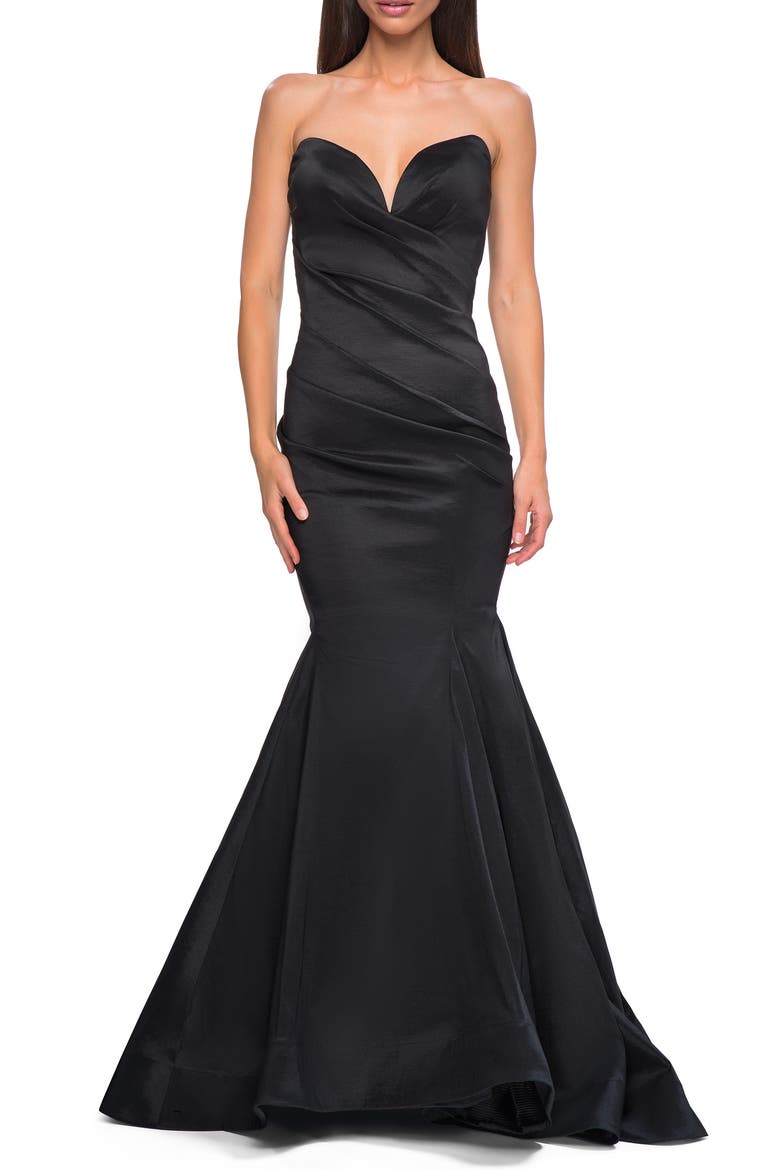 Mermaid Stretch Mikado Evening Dress with Illusion Back, Main, color, Black