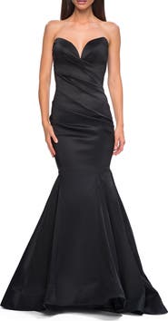 La Femme Mermaid Stretch Mikado Evening Dress with Illusion Back
