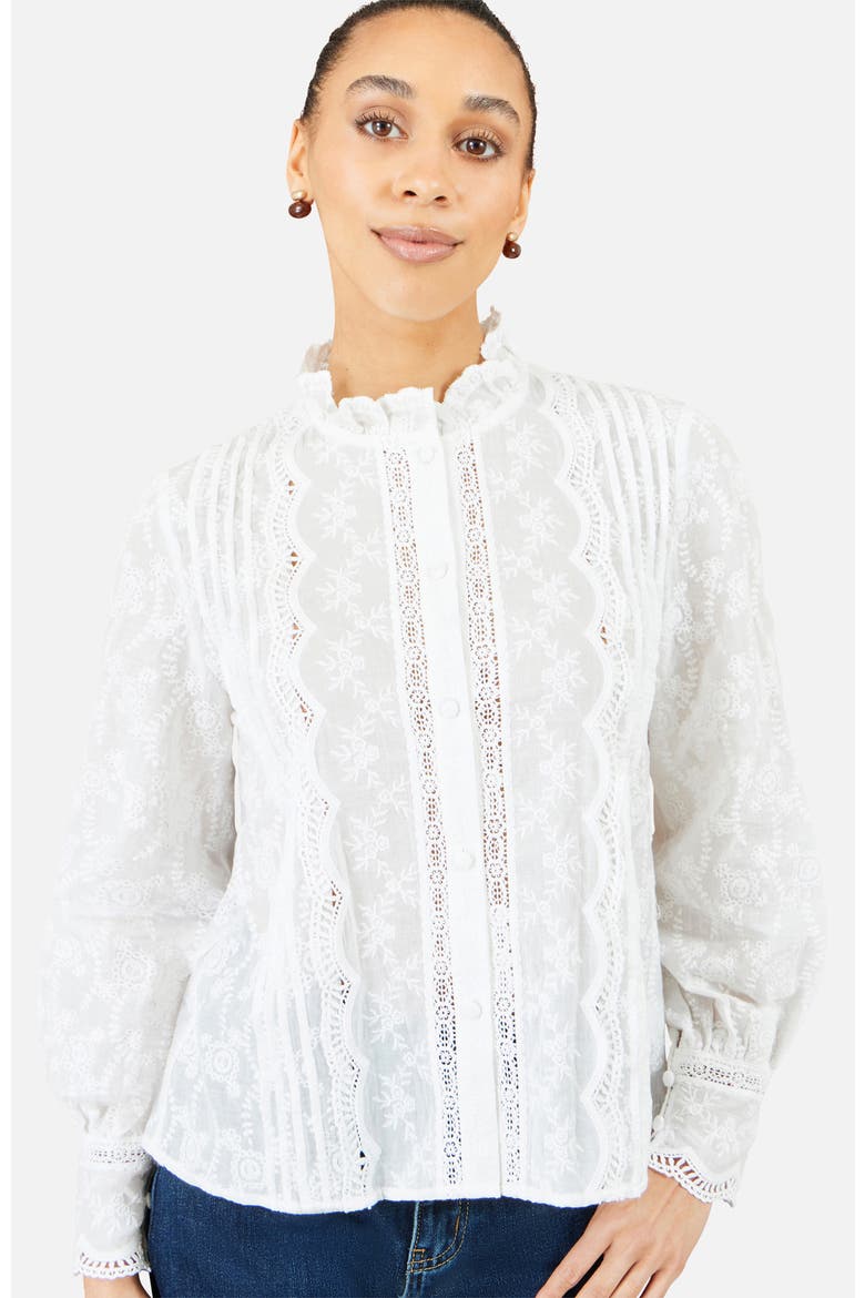 Lace Detail Cotton Blouse, Alternate, color, White