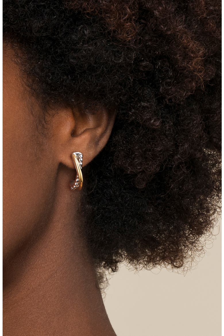 Bujukan J Hoop Earrings, Main, color, SILVER/ 14K YELLOW GOLD