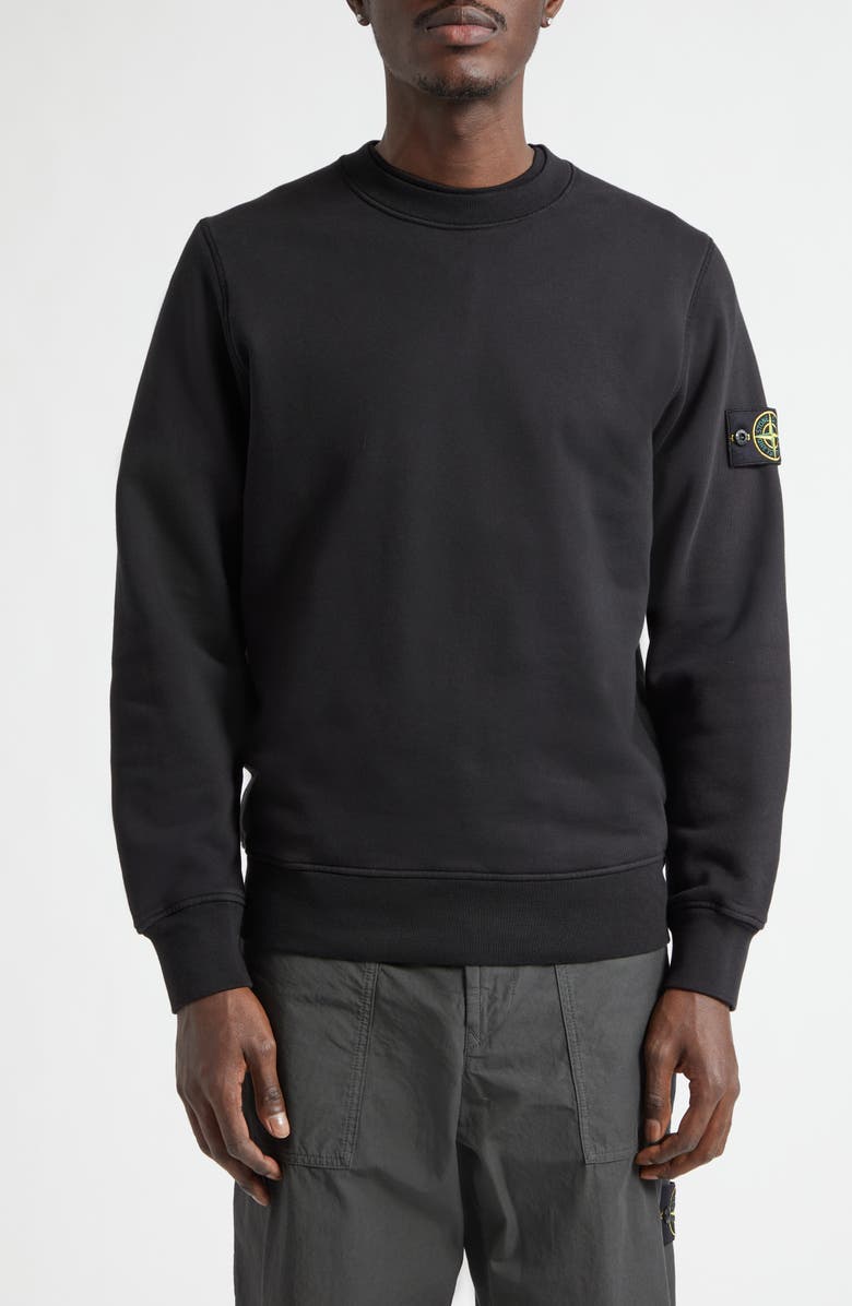 Stone Island Compass Patch Fleece Sweatshirt, Main, color, Black