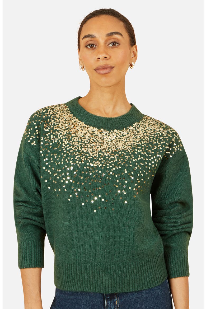Relaxed Knitted Sequin Sweater, Main, color, Green