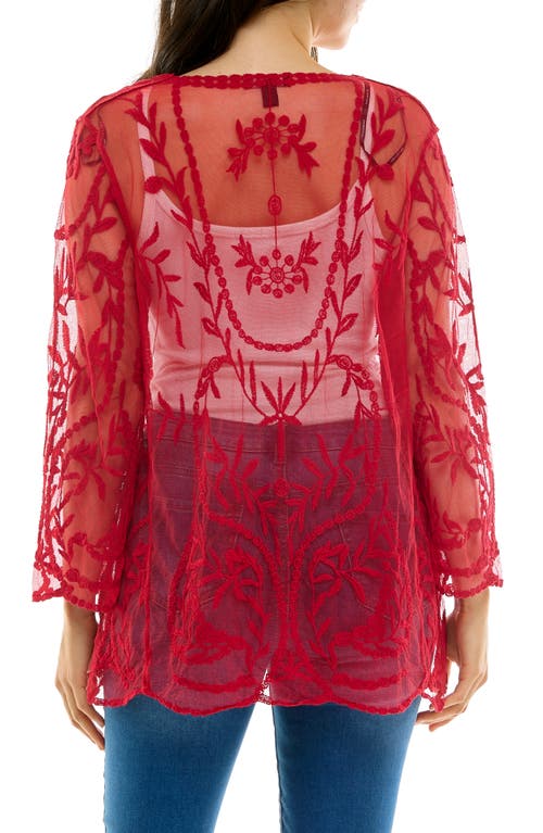 Nina Leonard Embroidered Mesh Open Front Shirt
