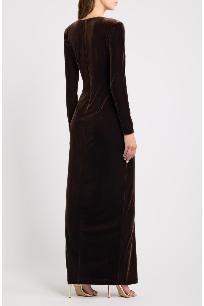 Ruched Long Sleeve Velvet Gown, Alternate, color, CHOCOLATE
