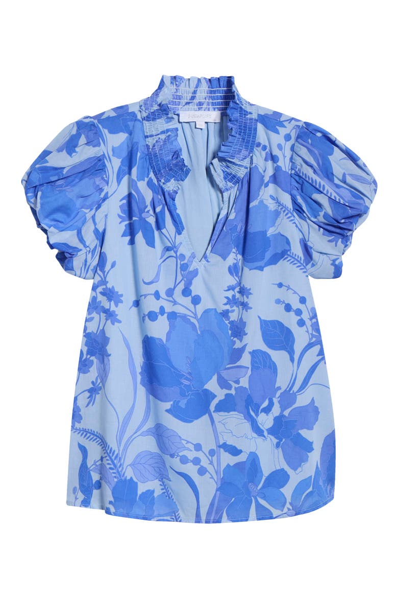 Veran Floral Puff Sleeve Cotton Top, Alternate, color, LIGHT BLUE