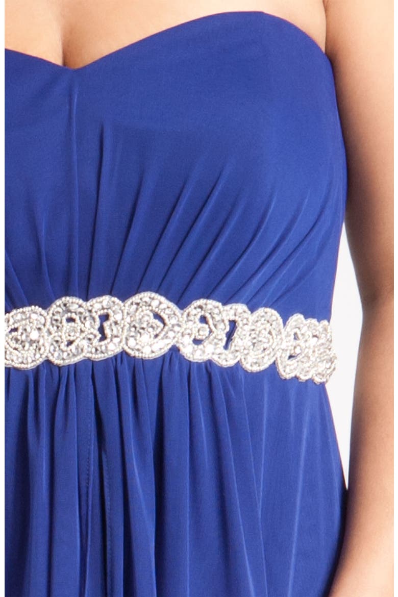 Xscape Strapless Asymmetric Chiffon Dress, Alternate, color, ROYAL TIARA