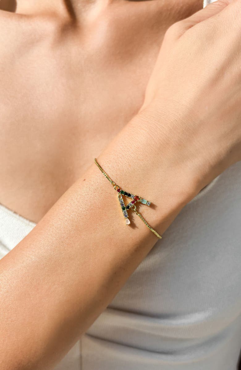 Adornia Mixed Crystal Initial Chain Bracelet, Alternate, color, Gold-A