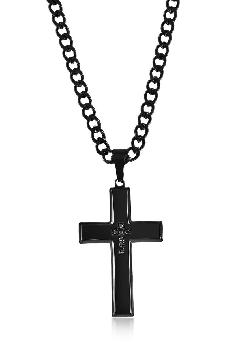 BLACKJACK Men's Cubic Zirconia Cross Pendant Necklace, Main, color,