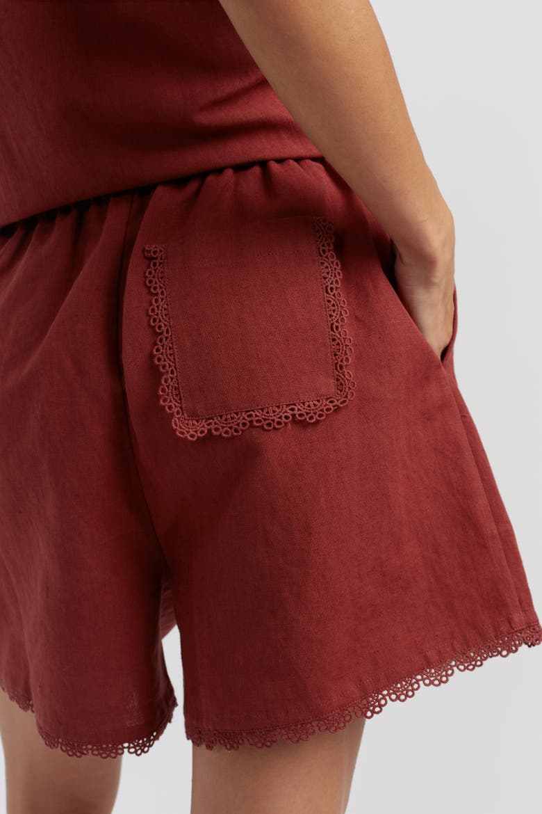Sienna Linen-Blend Scallop Edge Shorts, Alternate, color, Sienna