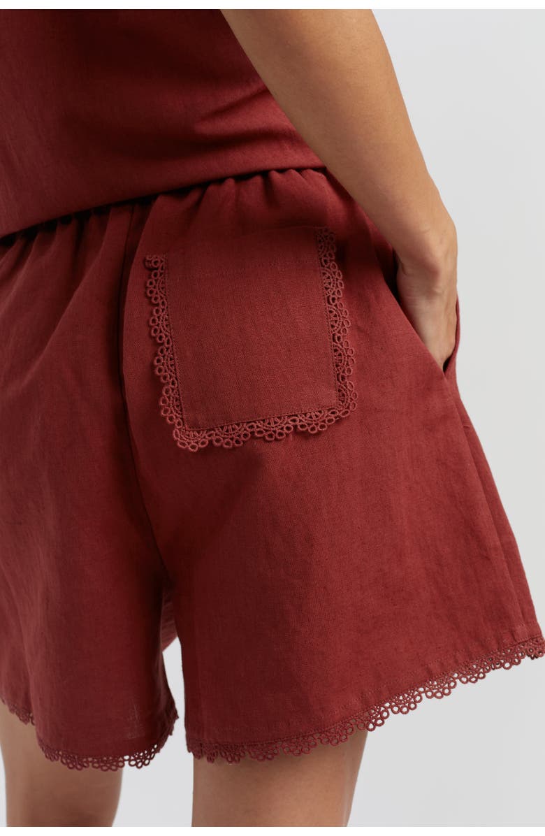 Chinti & Parker Sienna Linen-Blend Scallop Edge Shorts, Alternate, color, Sienna