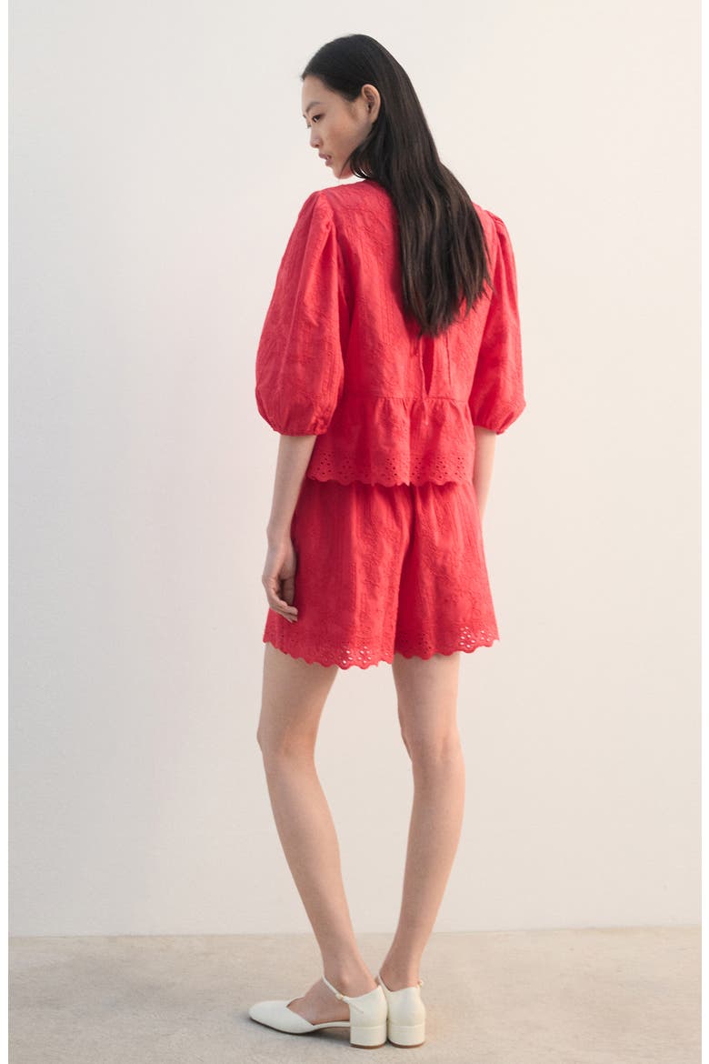 Floral Embrodiered Cotton Shorts, Alternate, color, STRAWBERRY