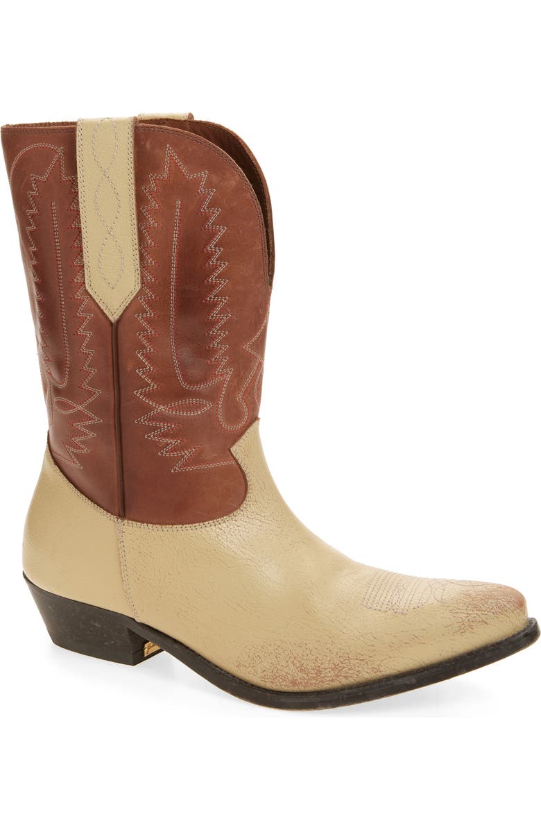 Golden Goose Wish Star Low Western Boot, Main, color, Cream/ Brown